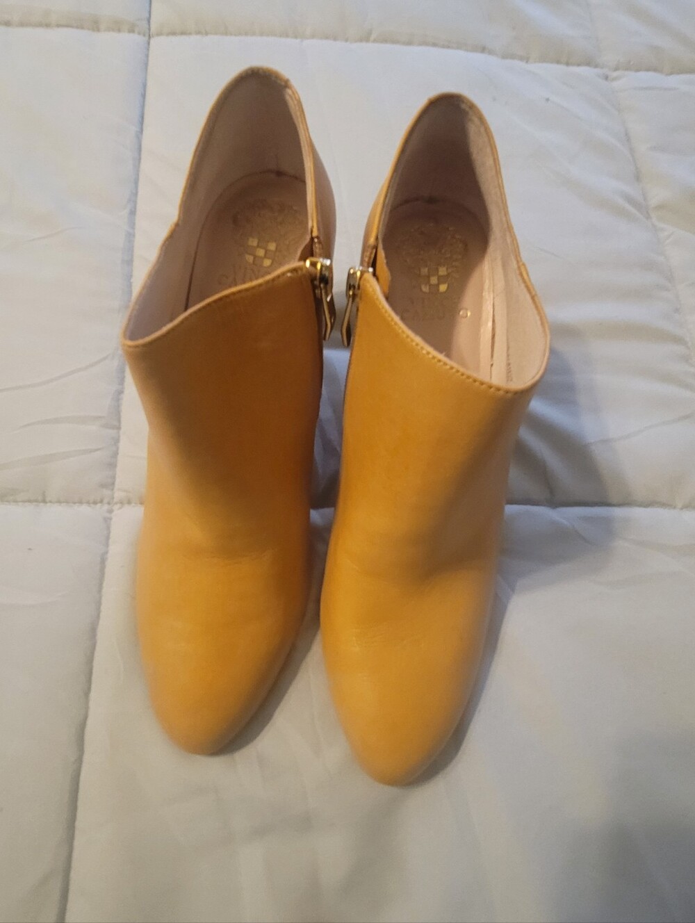 Vince Camuto Mustard Yellow Leather Ankle Booties